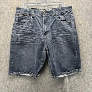 Vintage Phat Farm Shorts Mens 36 Blue Denim Distressed Bermuda Hip Hop Y2K